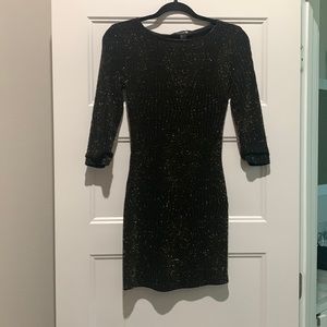 Black, sparkly body con dress